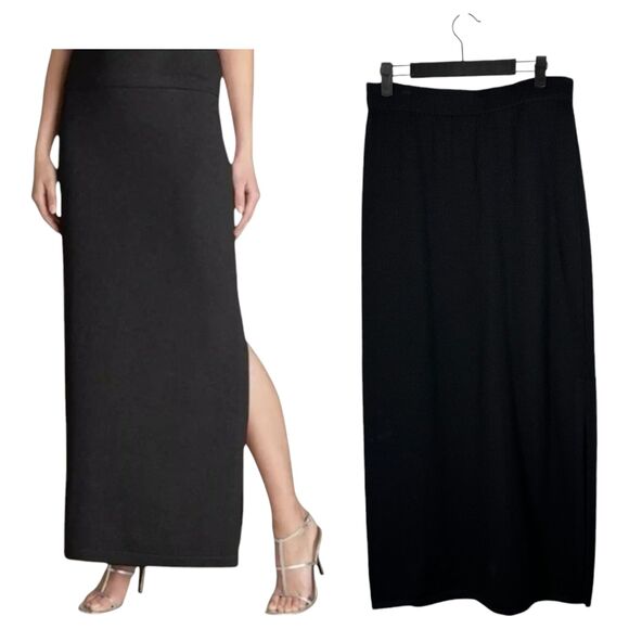 St. John Evening Santana Knit Maxi Skirt Side Slit Black Size 10